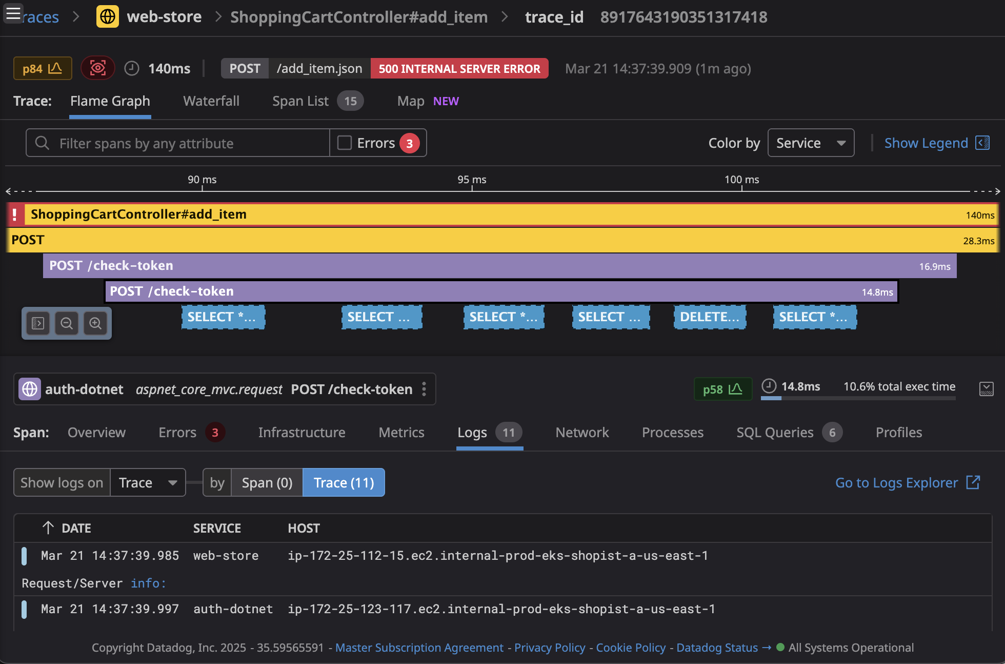 Trace visualization showing request flow