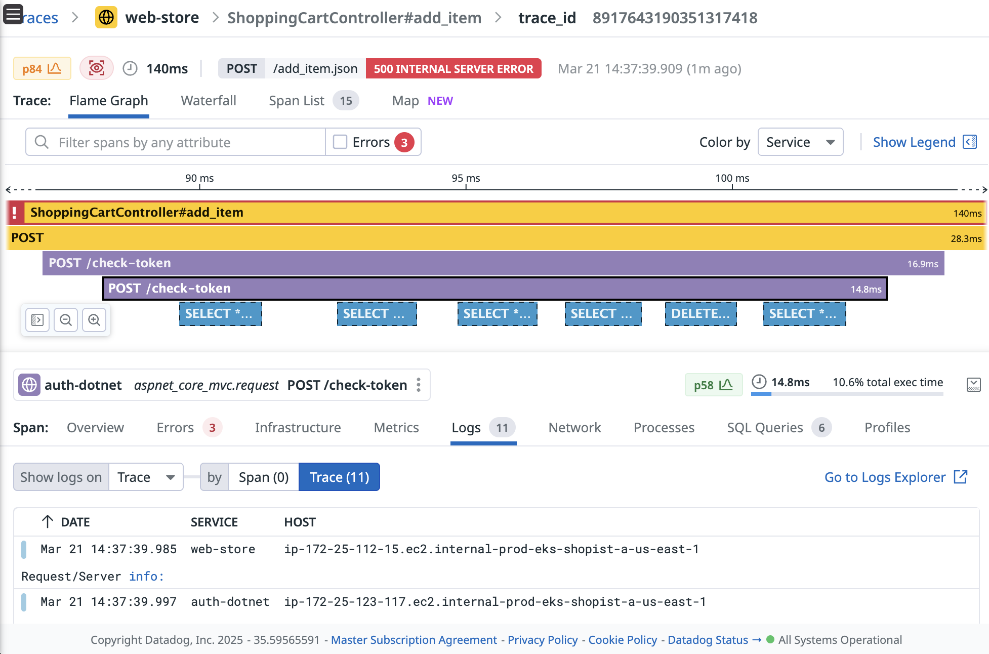Trace visualization showing request flow